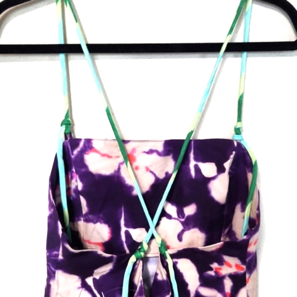 Zara Floral Linen Blend Purple Bodycon Mini Dress Size Large - Picture 6 of 10